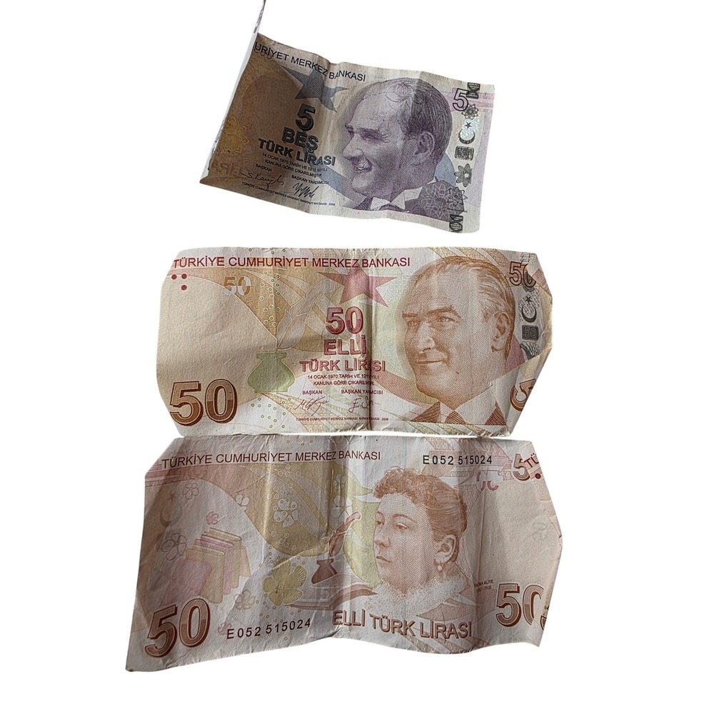 Turkish Lira Banknote Set 105 TL Total 5 Lira and 50 Lira Circulated Currency F1